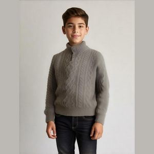 GAP Kids Boy's Size XL Gray Heather Mock neck Cable-Knit Wool Blend Sweater
